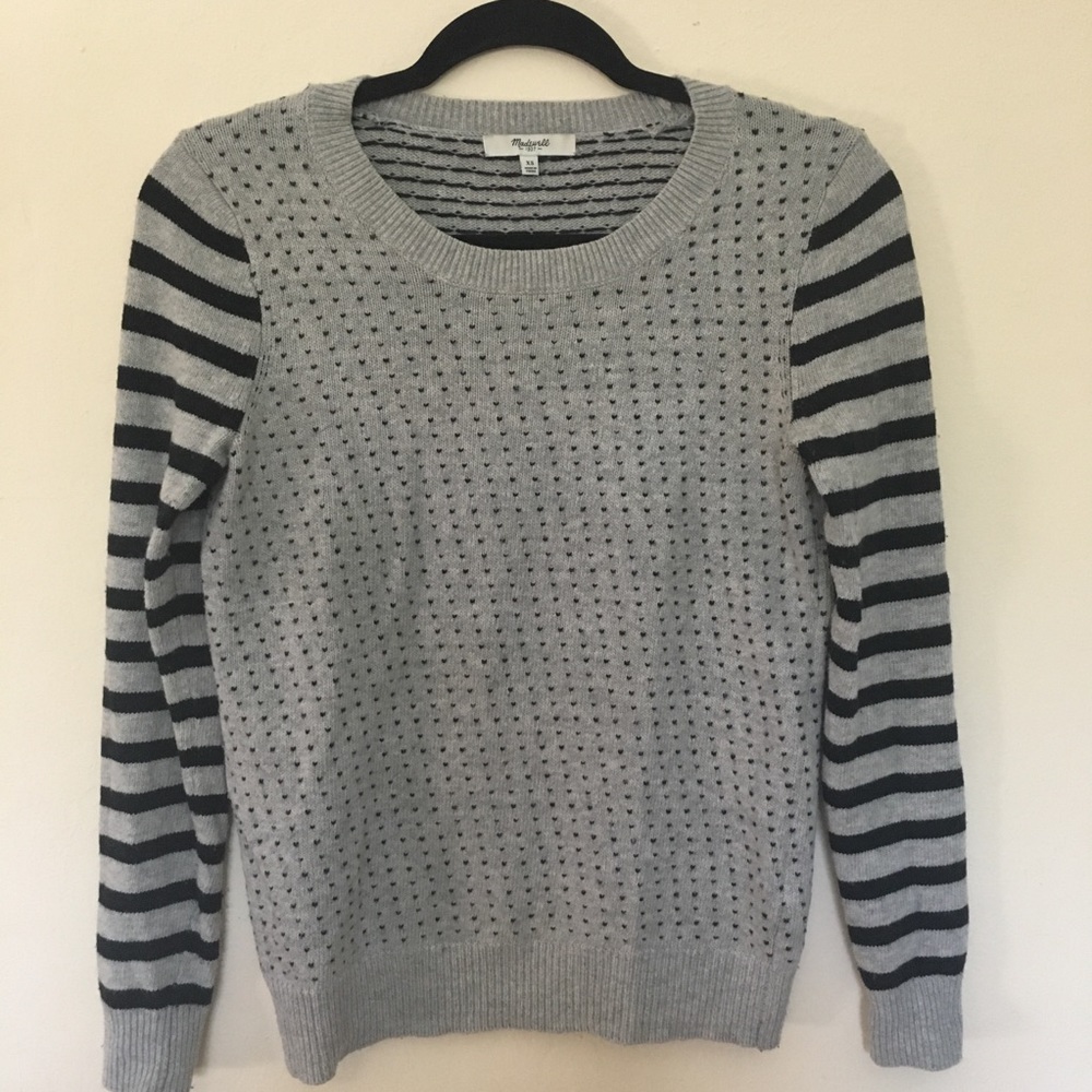 MADEWELL Gray and Navy Birdseye Sweater | XS